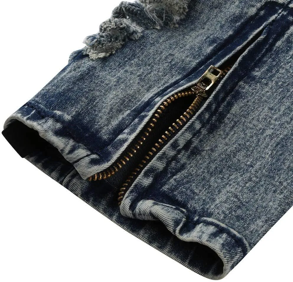 2023 Men's Slim Fit Stretch Jeans Ripped Skinny Jeans for Men,Mens Distressed Straight Leg Fashion Comfort Flex Waist Pants