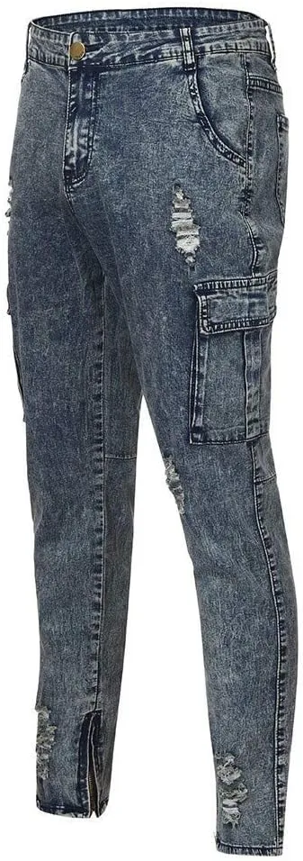 2023 Men's Slim Fit Stretch Jeans Ripped Skinny Jeans for Men,Mens Distressed Straight Leg Fashion Comfort Flex Waist Pants