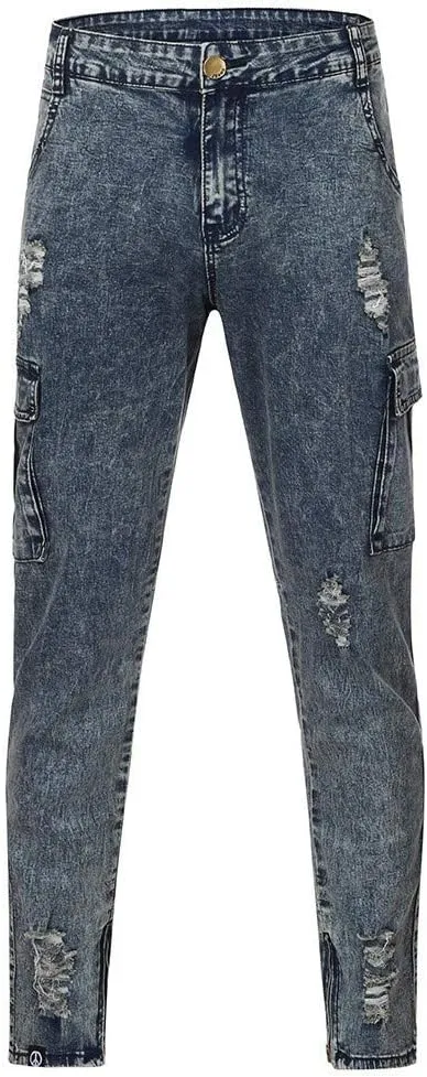 2023 Men's Slim Fit Stretch Jeans Ripped Skinny Jeans for Men,Mens Distressed Straight Leg Fashion Comfort Flex Waist Pants