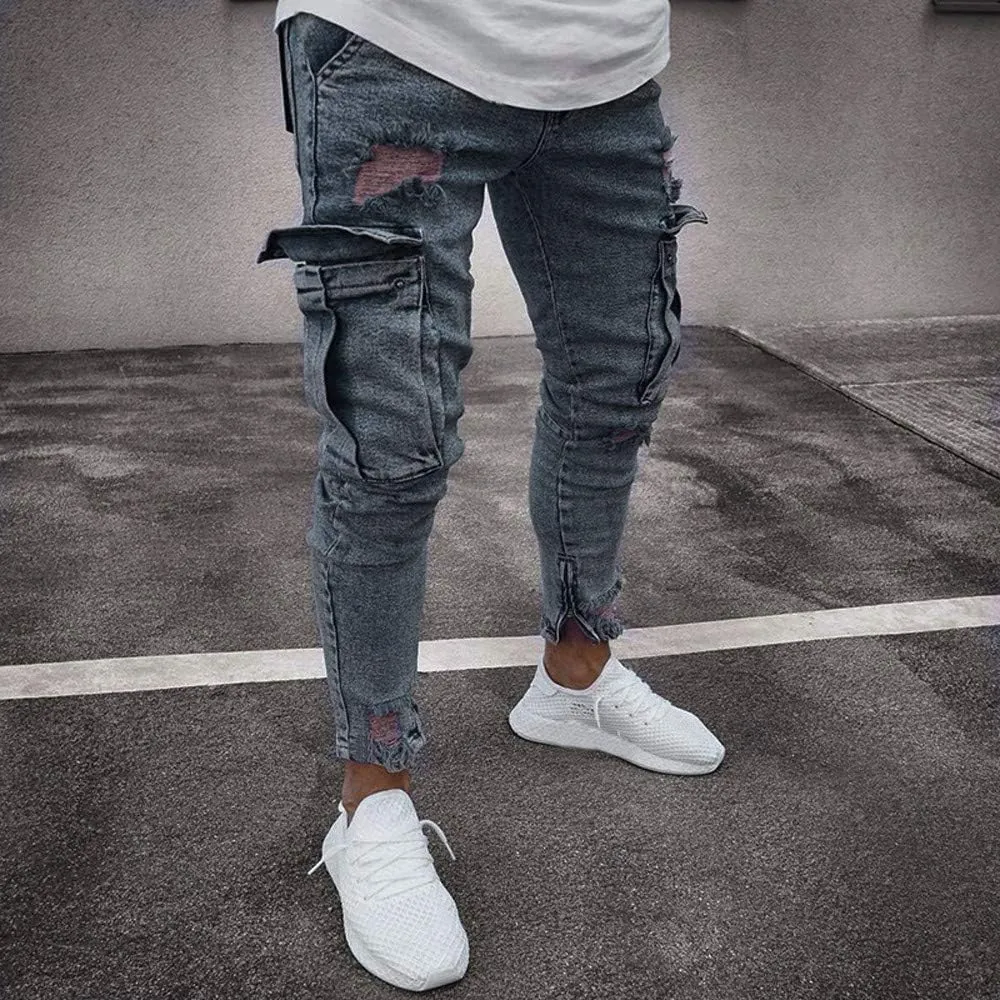 2023 Men's Slim Fit Stretch Jeans Ripped Skinny Jeans for Men,Mens Distressed Straight Leg Fashion Comfort Flex Waist Pants