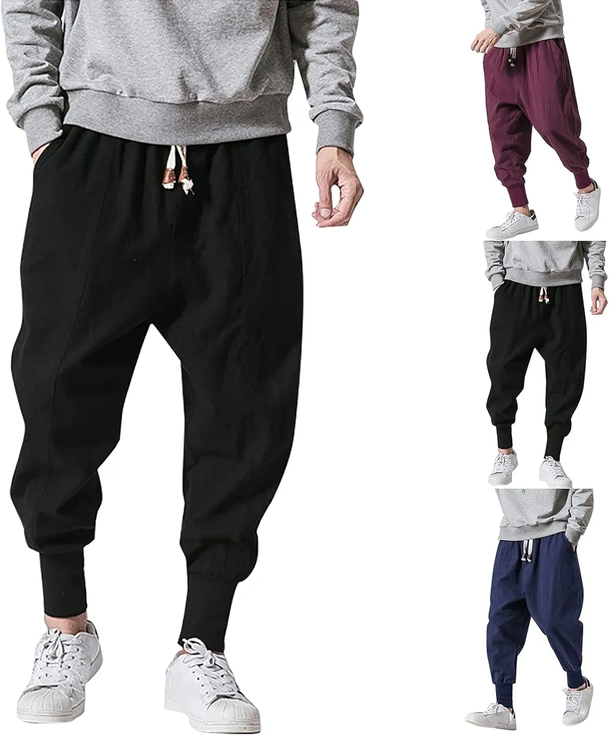Cargo Pants for Men Relaxed Fit Pants Drawstring Sports Trousers Men's Casual Cargo Pants Loose Fit Jogger Sweatpants