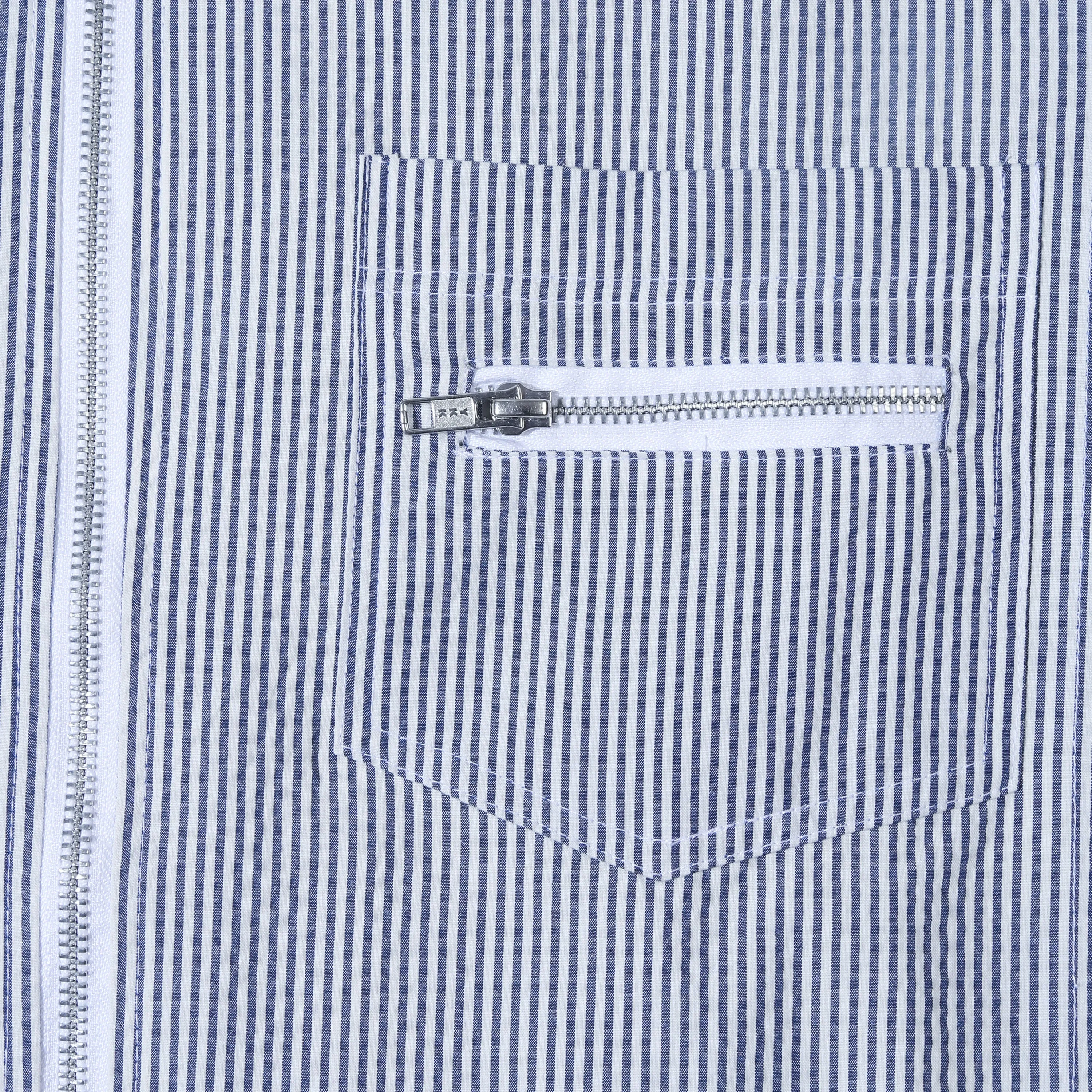 DOUBLE POCKET ZIP UP SHIRT WHITE-BLUE