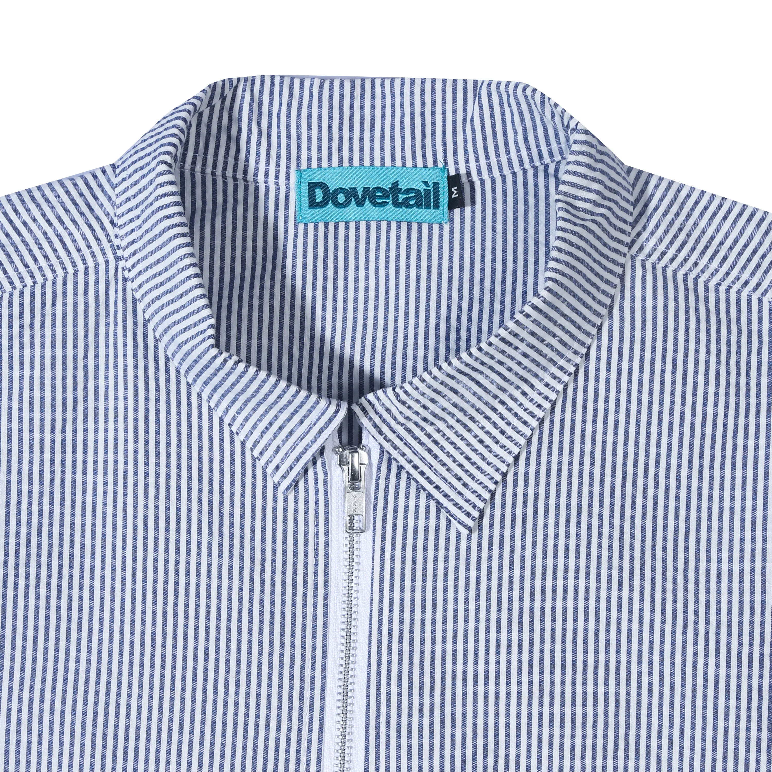 DOUBLE POCKET ZIP UP SHIRT WHITE-BLUE