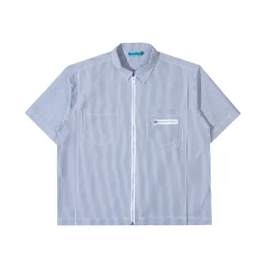 DOUBLE POCKET ZIP UP SHIRT WHITE-BLUE