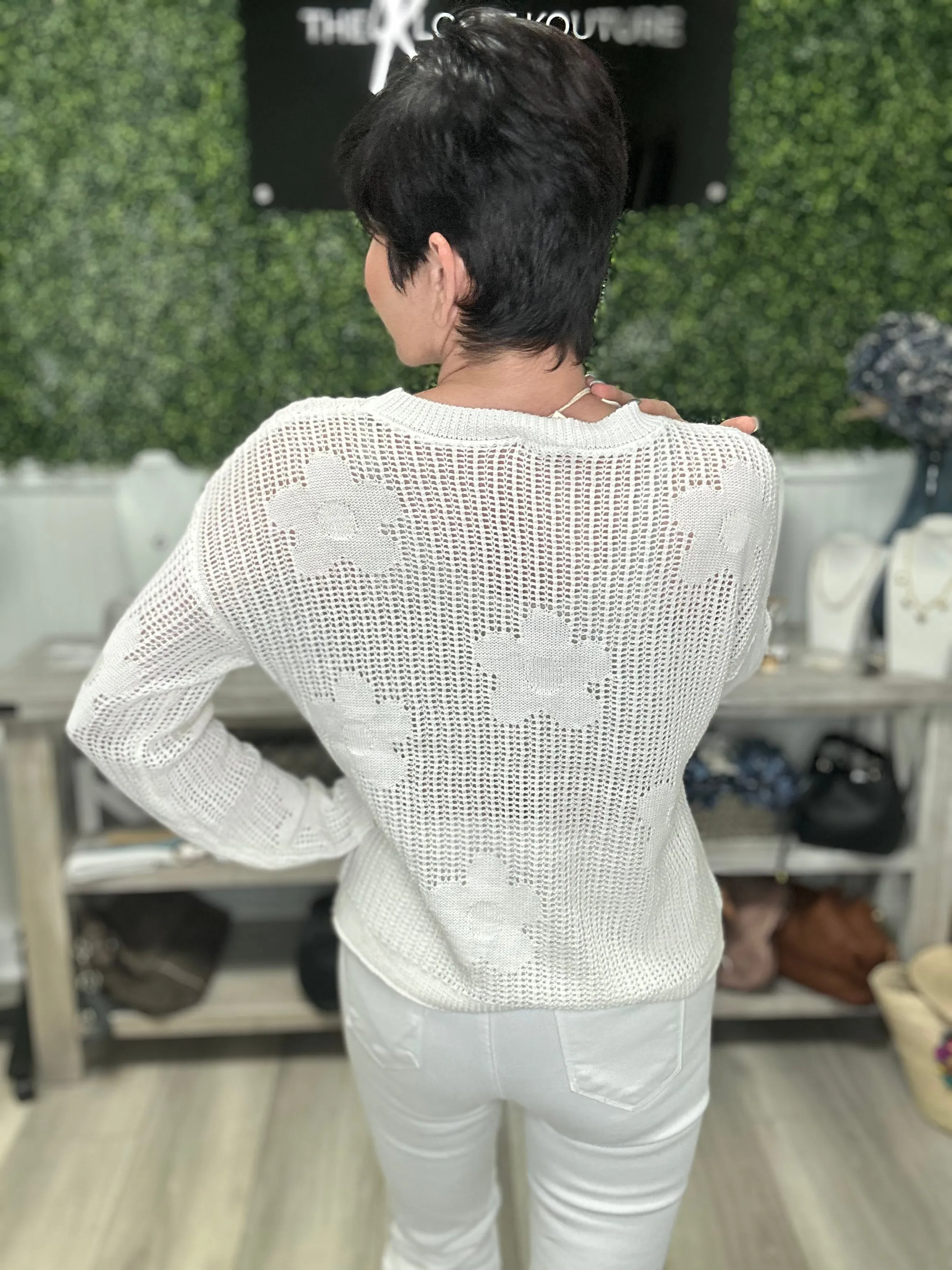 Flower Open Work Sweater
