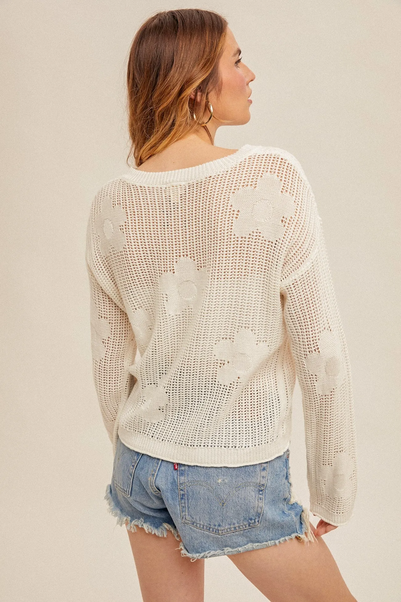 Flower Open Work Sweater