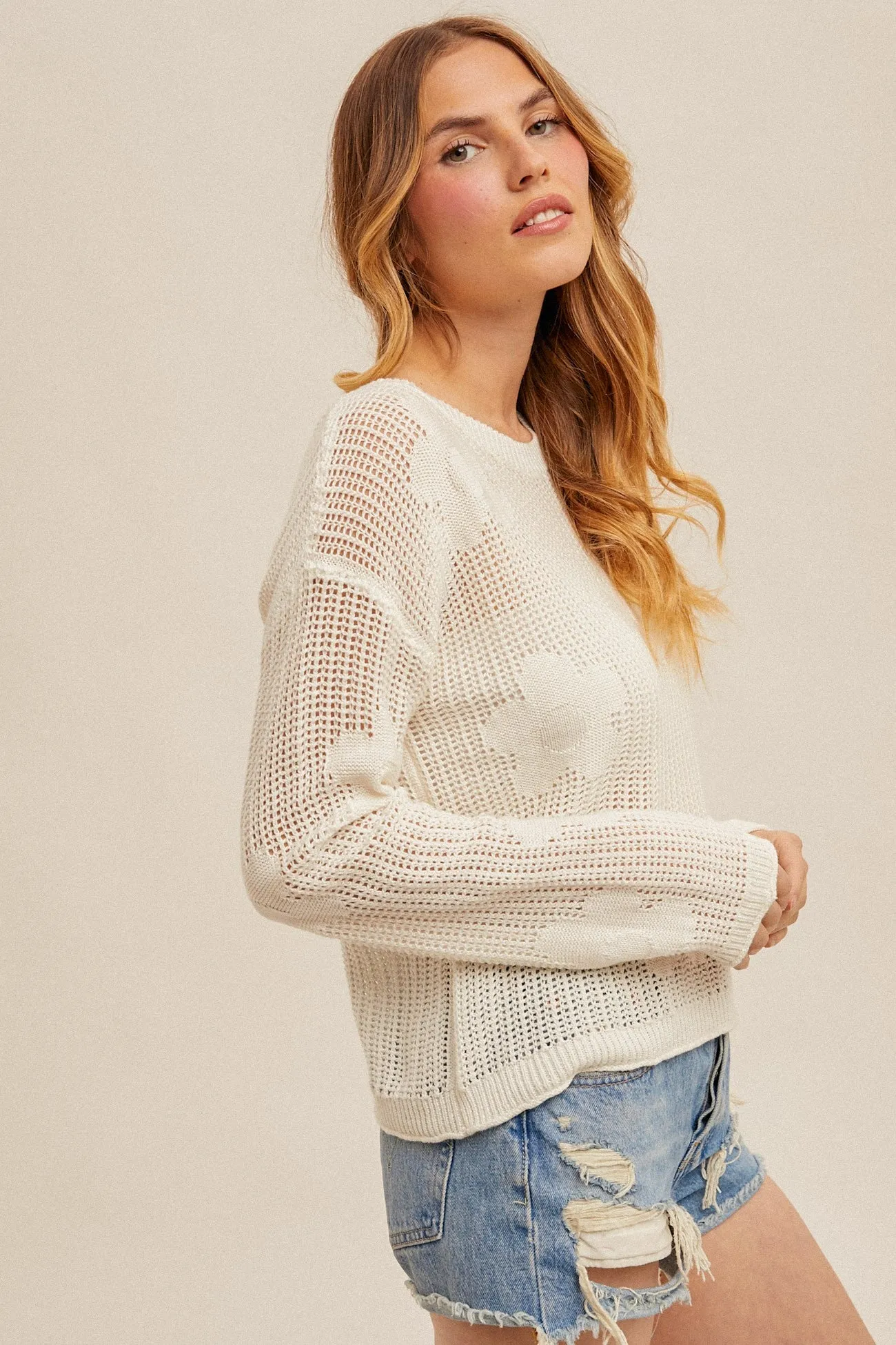 Flower Open Work Sweater