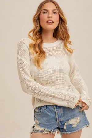 Flower Open Work Sweater