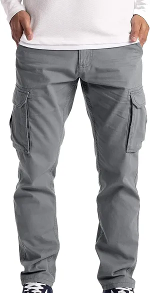 Mens Sweatpants with Pockets Big and Tall Cargo Pants Lightweight Cotton Jogger Work Pants 6 Pocket Full Outdoor Casual
