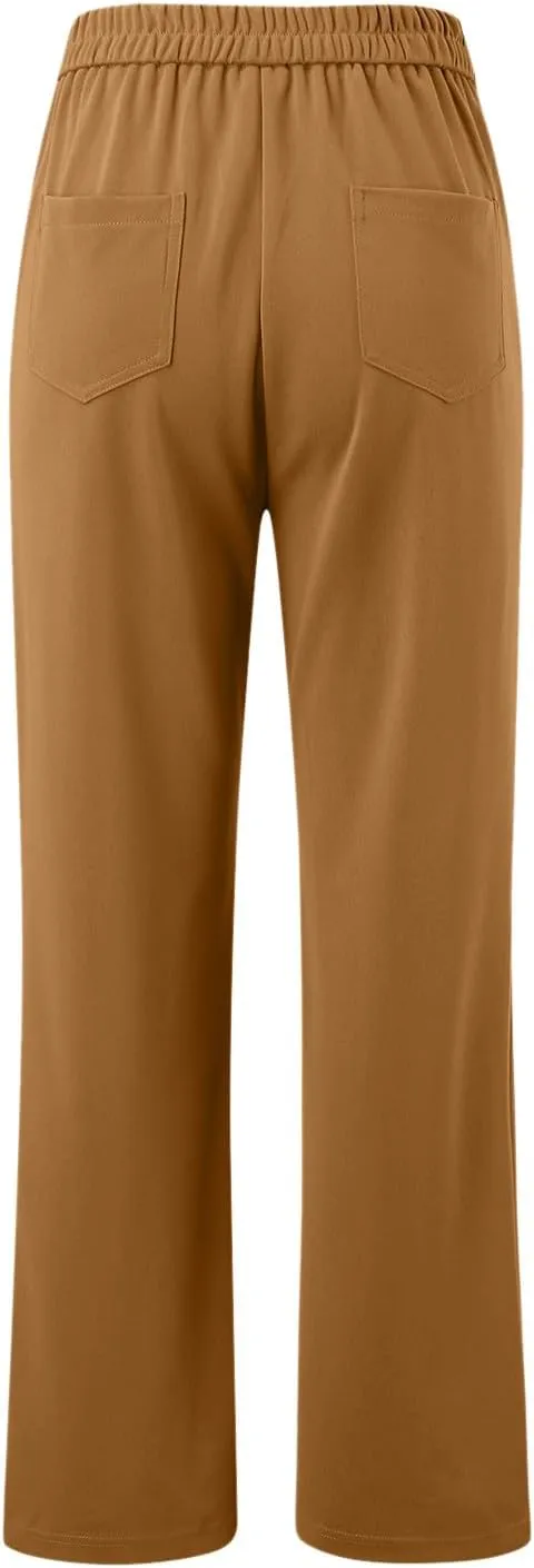 sdbrld Linen Pants Women High Waisted Lightweight Cotton Pants Button Straight Leg Trousers Summer Lounge Pants with Pockets