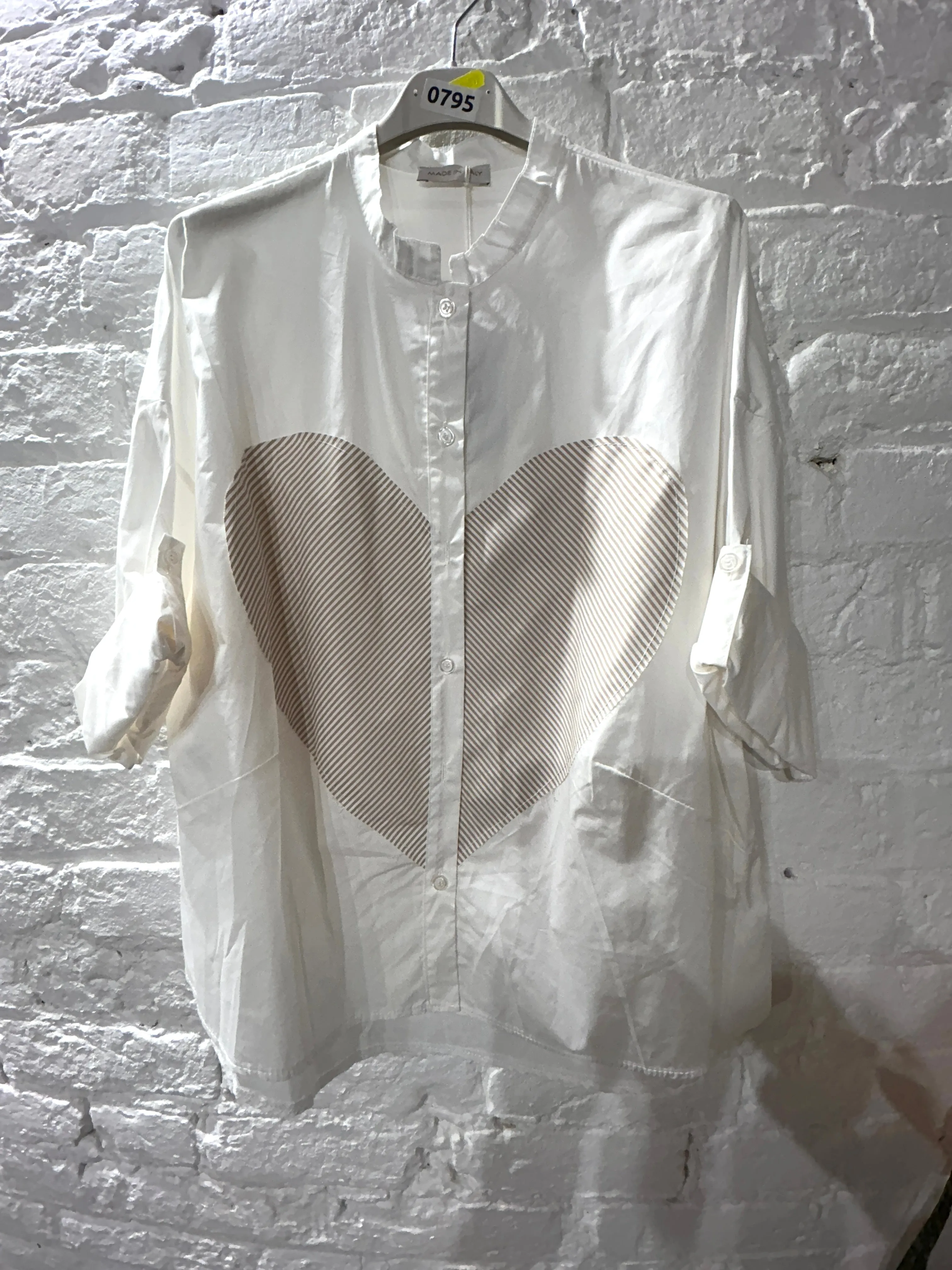The stripe Heart Design Cotton Grandad button through shirt