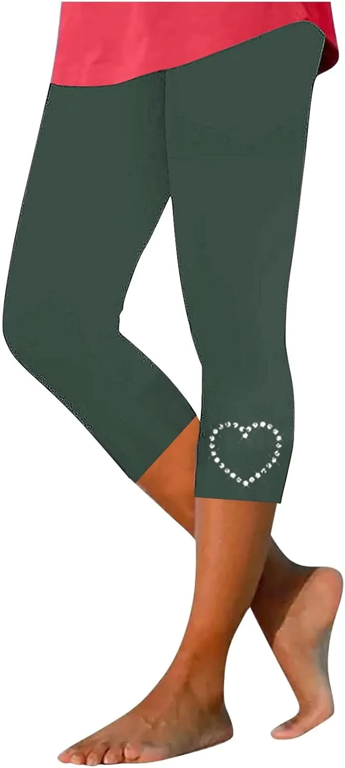 Women's Cropped Trousers Diamond Capri Pants Ladies Elasticated Waist Leggings 3/4 Pant High Waisted Sweatpants
