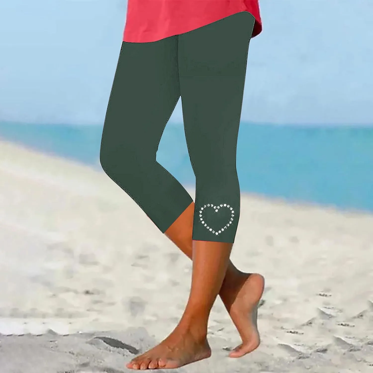 Women's Cropped Trousers Diamond Capri Pants Ladies Elasticated Waist Leggings 3/4 Pant High Waisted Sweatpants