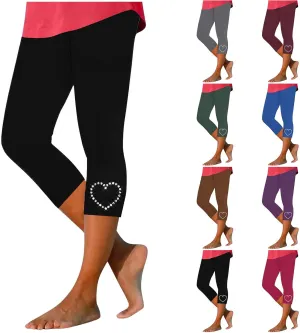 Women's Cropped Trousers Diamond Capri Pants Ladies Elasticated Waist Leggings 3/4 Pant High Waisted Sweatpants