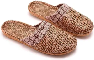 Women's Indoor Woven Straw Slippers Lightweight Breathable Silent Linen Sandals Comfortable Floor Shoes
