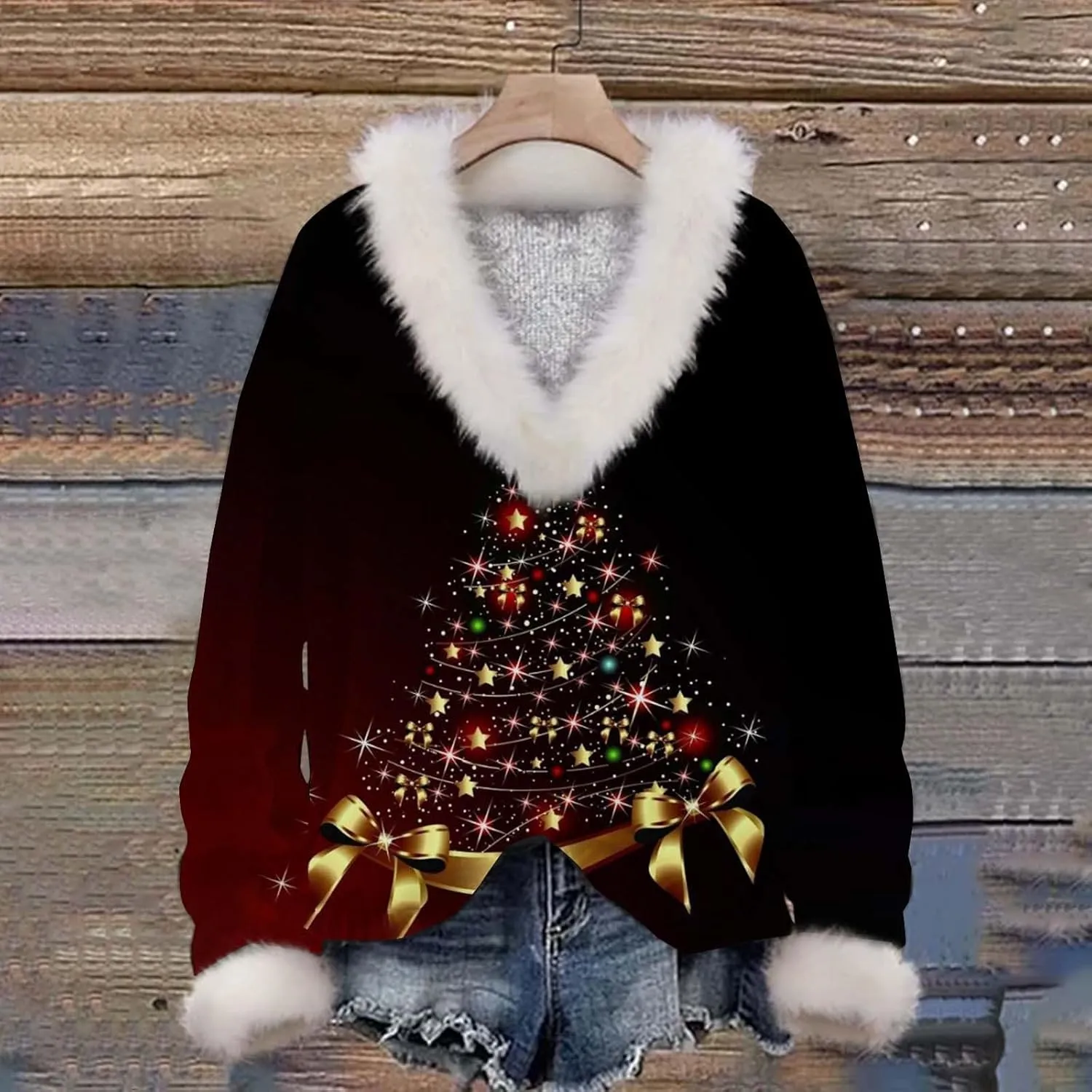 Womens Oversized Sweatshirt Loose V Neck Fleece Long Sleeve Pullovers Waffle Knit Winter Warm Tops Blouses Clothes