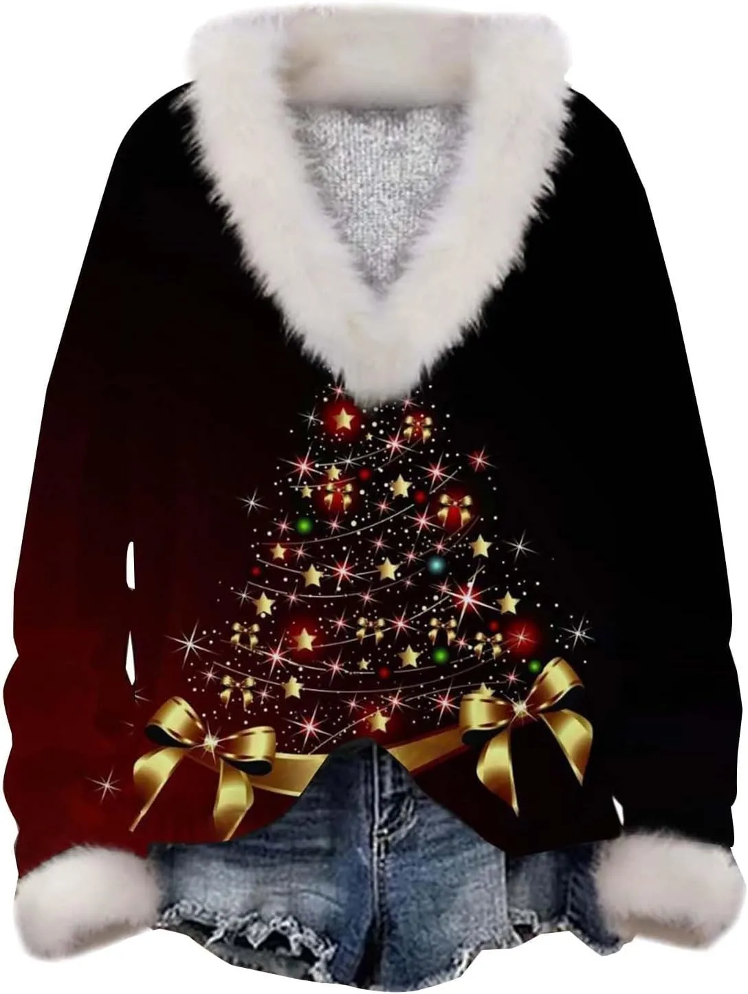 Womens Oversized Sweatshirt Loose V Neck Fleece Long Sleeve Pullovers Waffle Knit Winter Warm Tops Blouses Clothes