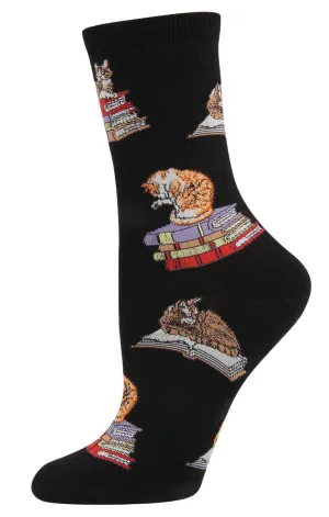 Women's SockSmith Cats On Books Socks  Purrfect for Readers