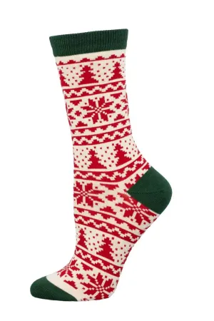 Women's SockSmith Christmas Fair Isle Socks  Holiday Cheer in Bamboo Comfort