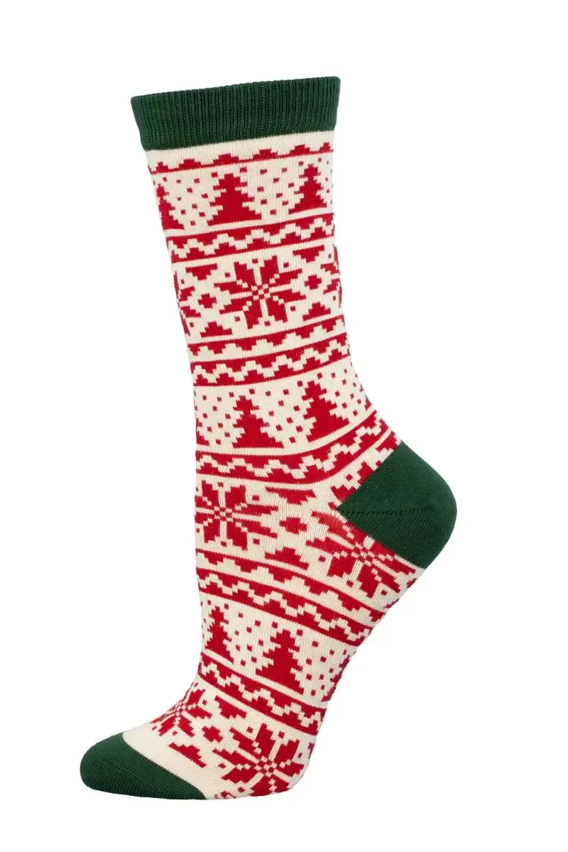 Women's SockSmith Christmas Fair Isle Socks  Holiday Cheer in Bamboo Comfort